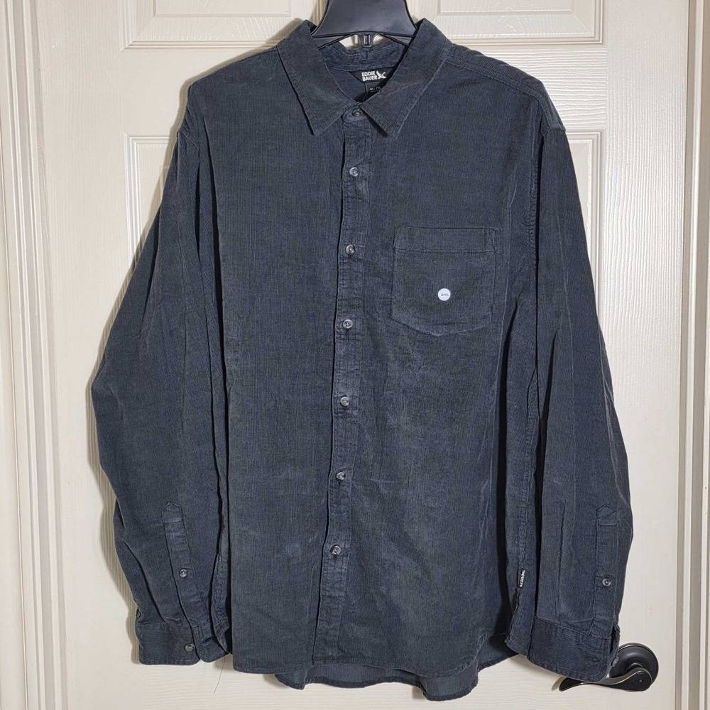 Eddie Bauer Corduroy Long Sleeve Button Up Pocket Shirt Mens XXL Storm Gray NWT